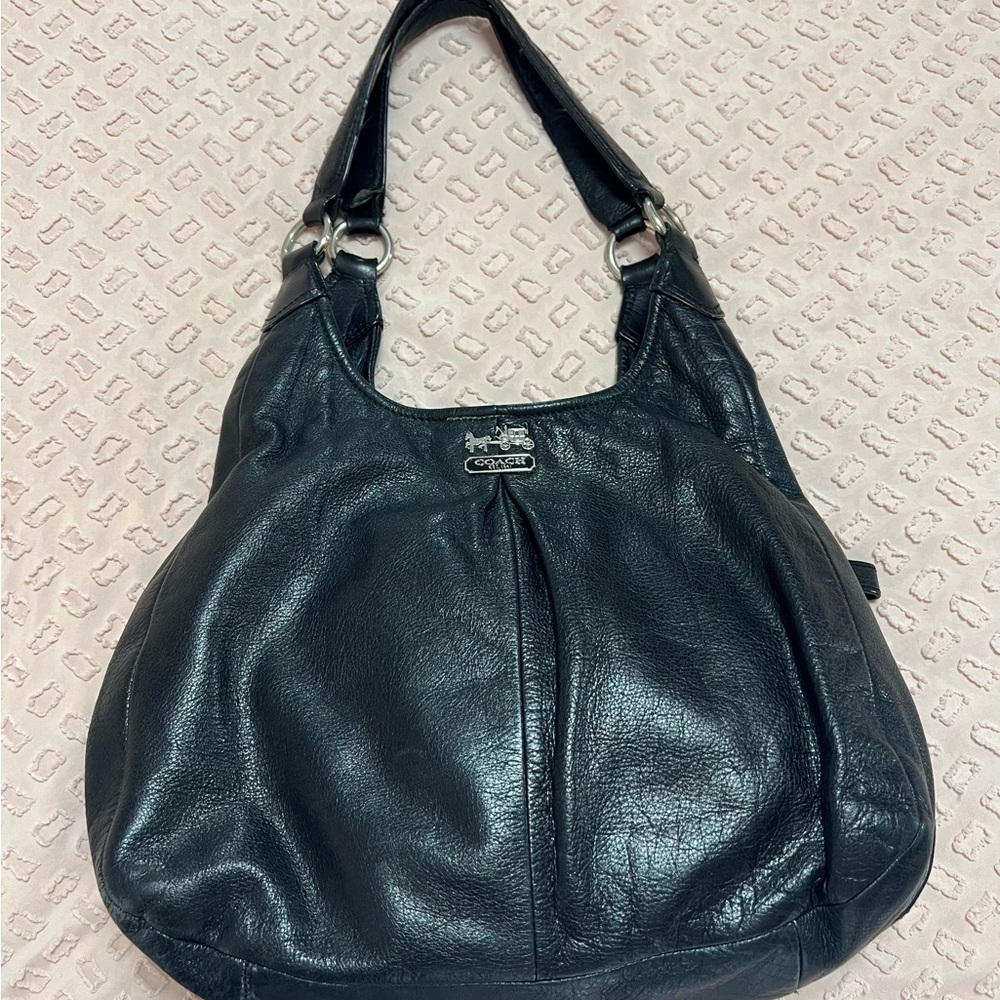 Coach Leather Bag with Purple Interior. Minor wear & tear on shoulder straps